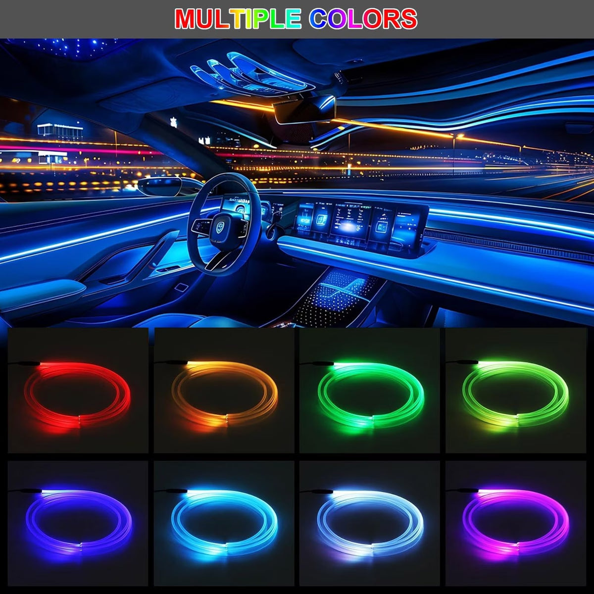 5M/16Ft RGB LED Car Interior Ambient Light Decorative Music Sync Fiber Optic USB Strip Light Accessories
