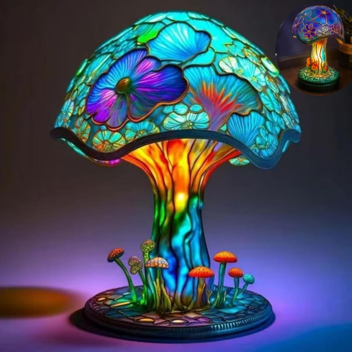 Creative Glass Resin Mushroom Table Lamp, 5.9 Inch Stained Glass Mushroom Mini Night Light, Bohemian Resin Mushroom Decoration Bedside Lamp Bedroom Living Room Home Office Decoration Gifts