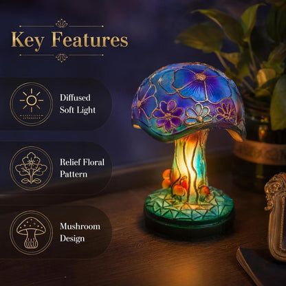 Creative Glass Resin Mushroom Table Lamp, 5.9 Inch Stained Glass Mushroom Mini Night Light, Bohemian Resin Mushroom Decoration Bedside Lamp Bedroom Living Room Home Office Decoration Gifts