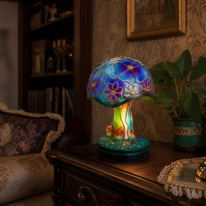 Creative Glass Resin Mushroom Table Lamp, 5.9 Inch Stained Glass Mushroom Mini Night Light, Bohemian Resin Mushroom Decoration Bedside Lamp Bedroom Living Room Home Office Decoration Gifts