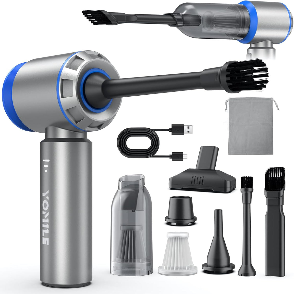 Compressed Air Duster,  2 in 1 180000RPM Cordless Air Duster with Mini Car Vacuum, 9000Mah Battery Dust Blower for Keyboard Cleaner,Rechargeable Air Blower AIC Can for Office Computers