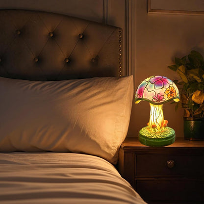 Creative Glass Resin Mushroom Table Lamp, 5.9 Inch Stained Glass Mushroom Mini Night Light, Bohemian Resin Mushroom Decoration Bedside Lamp Bedroom Living Room Home Office Decoration Gifts