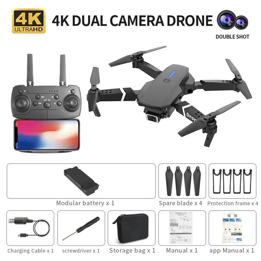 2026 New E88 Pro WIFI FPV Drone Wide Angle HD 4K/1080P Camera Height Hold Foldable Quadcopter RC Helicopter Toy Gift