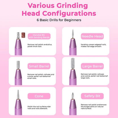 Portable Electric Nail Drill, Professional Nail File Kit for Acrylic Acid, Gel Nail, Nail Trimming with Nail Drill, Pedicure Abrasive Belt, Rose Gold