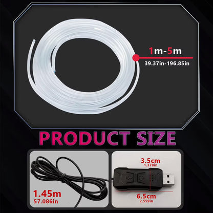5M/16Ft RGB LED Car Interior Ambient Light Decorative Music Sync Fiber Optic USB Strip Light Accessories