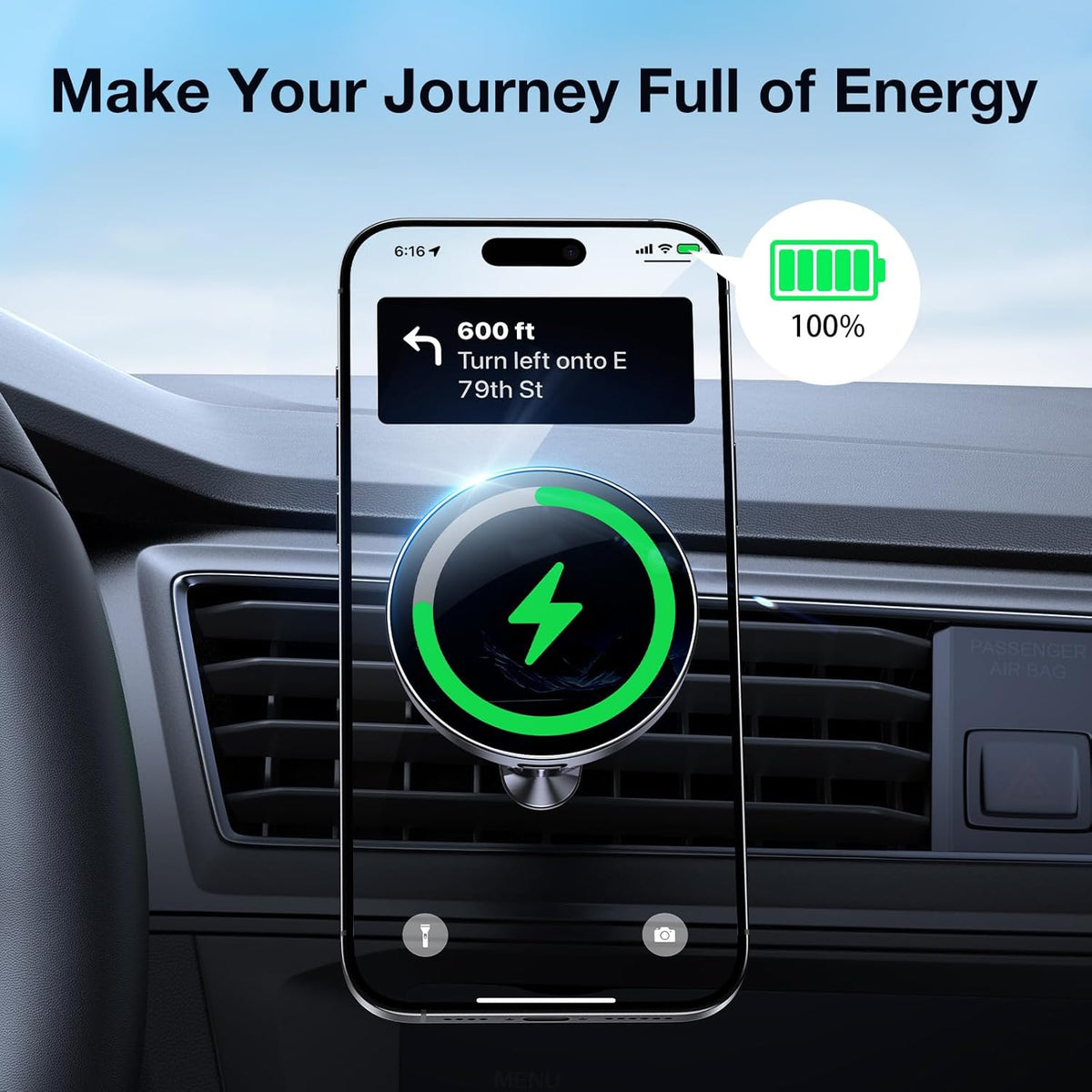Magsafe Car Mount Charger, Magnetic Wireless Car Charger for Iphone