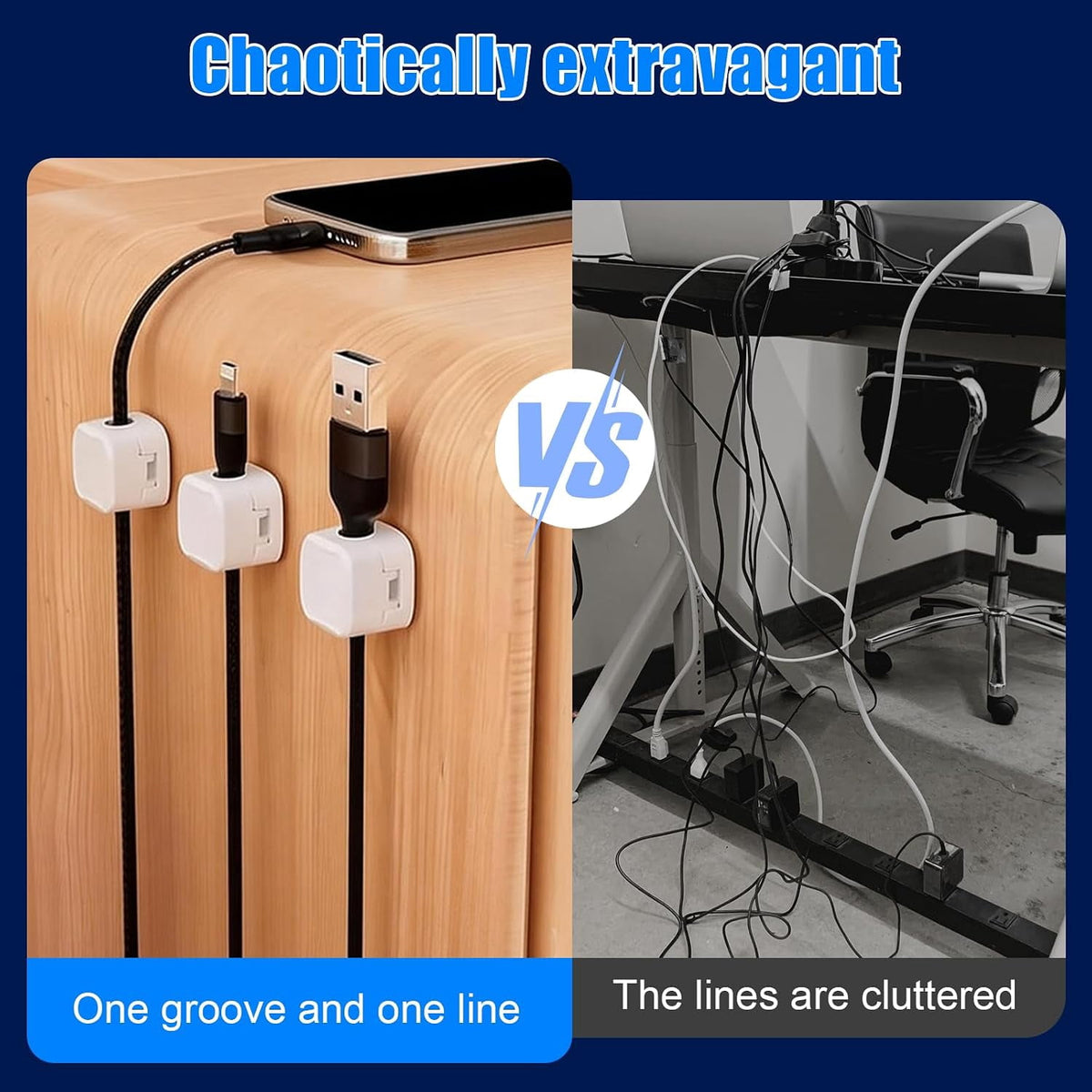 Cord Organizer- Mini Cable Clips, Magnetic Cord Organizer for Home Office, Desk, Telephone, Car, Wall, Desktop, Bedside Table (6Pcs)