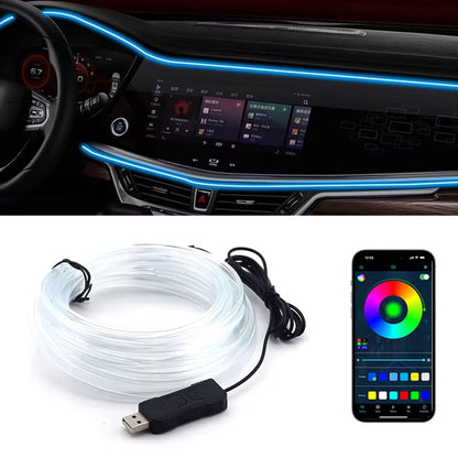 5M/16Ft RGB LED Car Interior Ambient Light Decorative Music Sync Fiber Optic USB Strip Light Accessories