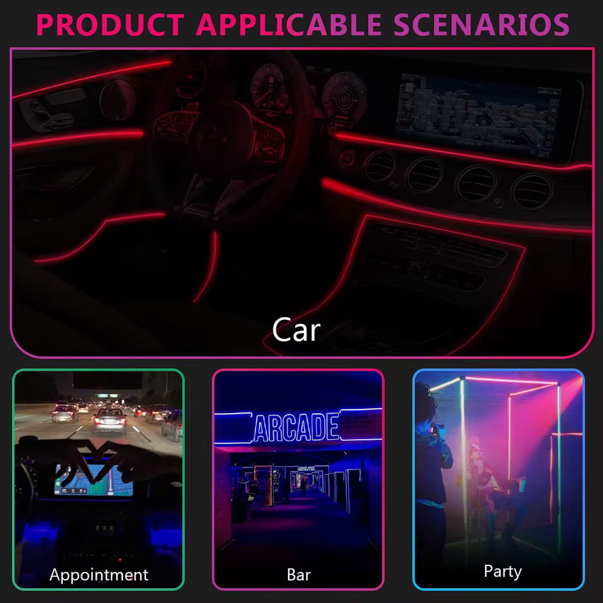 5M/16Ft RGB LED Car Interior Ambient Light Decorative Music Sync Fiber Optic USB Strip Light Accessories