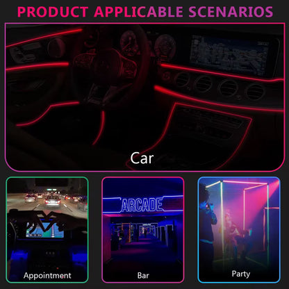 5M/16Ft RGB LED Car Interior Ambient Light Decorative Music Sync Fiber Optic USB Strip Light Accessories