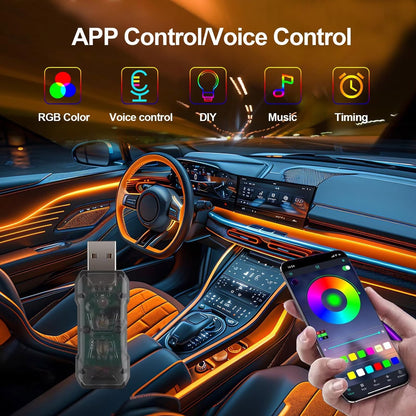 5M/16Ft RGB LED Car Interior Ambient Light Decorative Music Sync Fiber Optic USB Strip Light Accessories